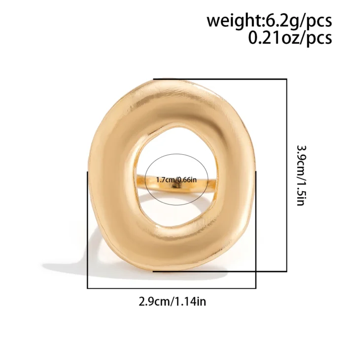 Trendy 2024 Large Gold Glossy Big Round Geometric Thick Finger Ring for Women - Punk Hip Hop Ladies Party Jewelry