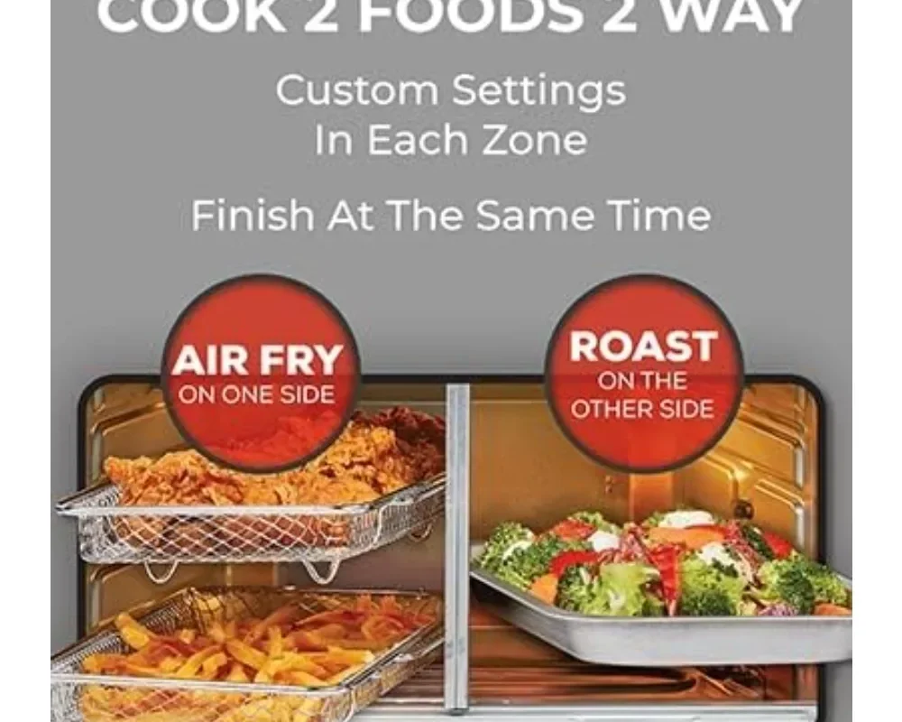 Double Zone Air Fryer Oven Combo with French Doors - 25QT Capacity, Cooks Two Types of Food Simultaneously