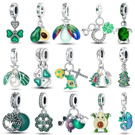 925 Sterling Silver Tree of Life & Four-Leaf Clover Charms - Green Series Beads