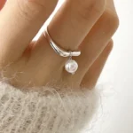 925 Sterling Silver Geometric Pearl Irregular Rings - Korean Sweet Jewelry for Women and Girls