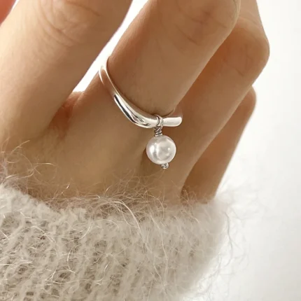 925 Sterling Silver Geometric Pearl Irregular Rings - Korean Sweet Jewelry for Women and Girls