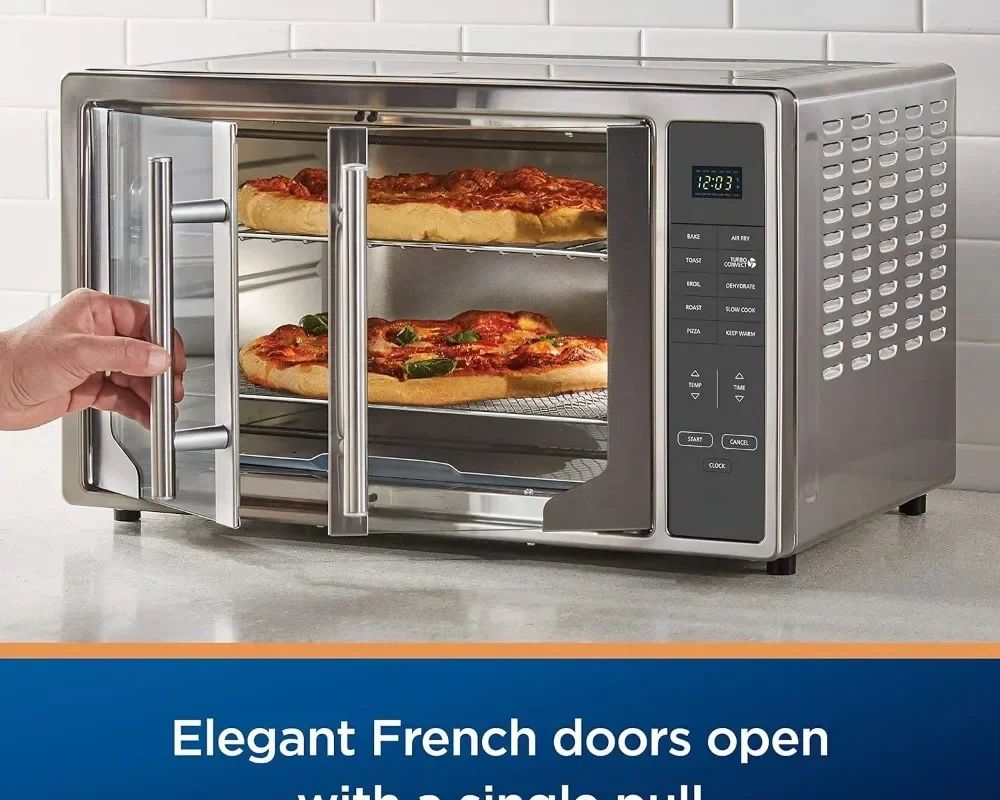 10-in-1 Air Fryer Oven - XL Countertop Toaster Oven with Digital Controls, Fits 2 16" Pizzas, Stainless Steel French Doors, Deep Fryer