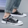 Men's Canvas Half Slippers - Trendy Versatile Designer Backless Shoes, Black Walking Flats for Casual Outdoor Wear - Image 4
