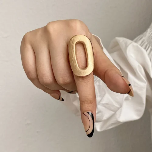Bold Elastic Rope Adjustable Rings – Irregular Geometric Matte Gold Chunky Jewelry for Women and Men