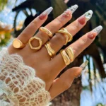 6Pcs Gold Geometric Open Rings Set for Women - Large Metal Irregular Chunky Jewelry, Perfect Gift