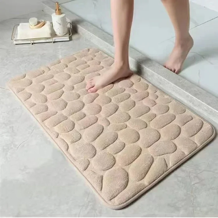 3D Cobblestone Embossed Bath Mat - Non-Slip, Absorbent, Quick Drying, Machine Washable Bathroom Doormat