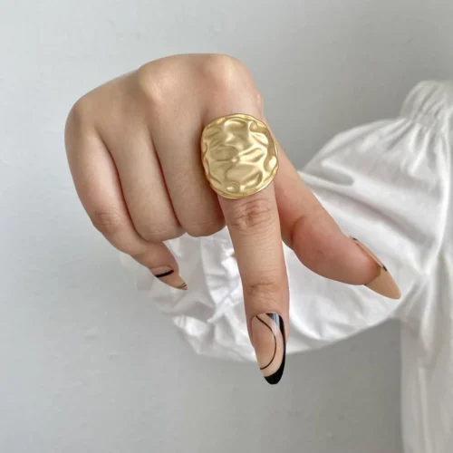 Bold Elastic Rope Adjustable Rings – Irregular Geometric Matte Gold Chunky Jewelry for Women and Men