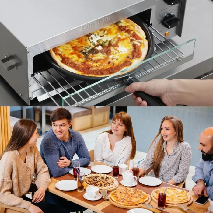 Countertop Electric Frozen Pizza Oven - Indoor Use with 30-Minute Timer, Glass Door, Interior Light, Commercial Pizza Maker