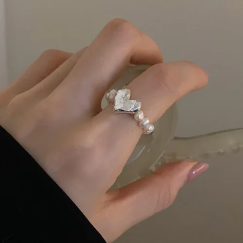 Charming 925 Sterling Silver Pearl Ring Geometric– Korean Sweet Jewelry for Women and Girls