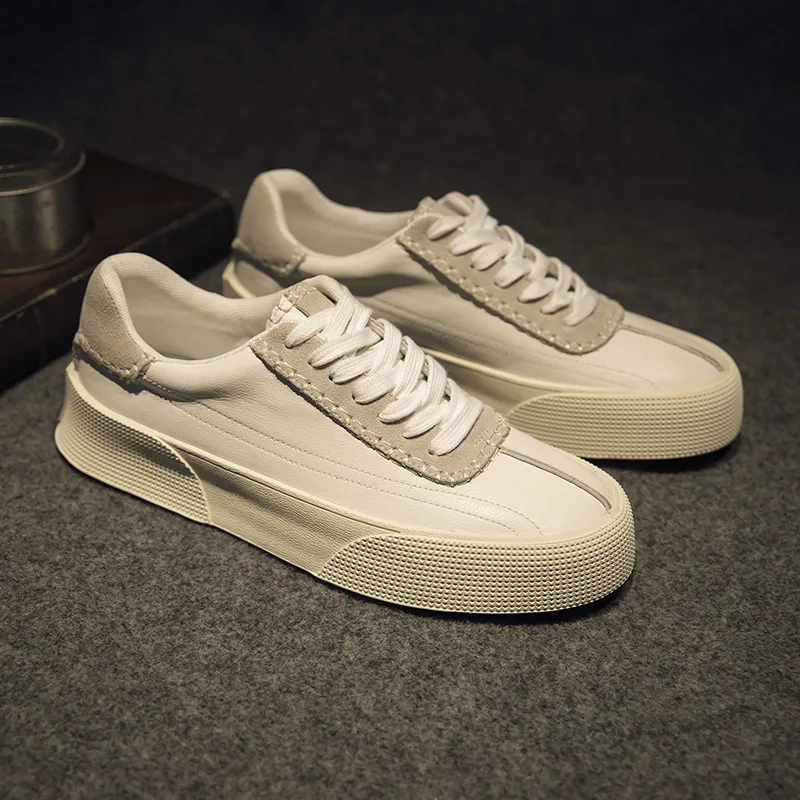 Men's Genuine Leather Board Shoes - Korean Fashion, Versatile, Breathable White Casual Shoes