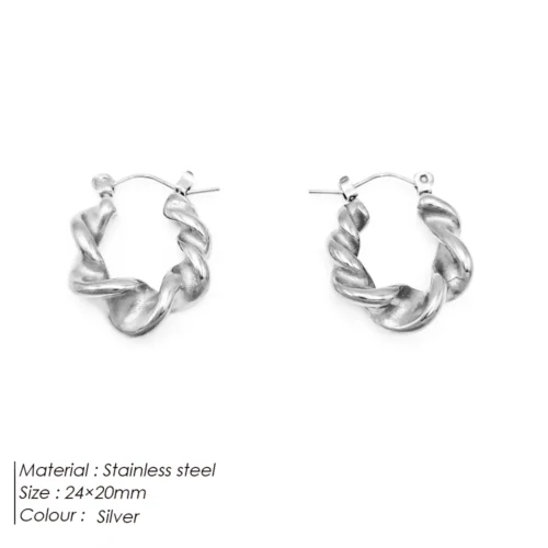 Bold Threaded Stainless Steel Hoop Earrings – Trendy Twist Jewelry for Women