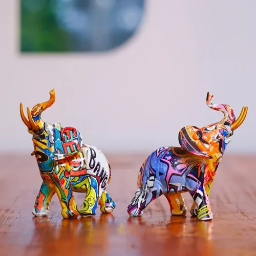 Vibrant Resin Elephant Figurines | Modern Art Ornaments for Feng Shui, Home & Office Decor