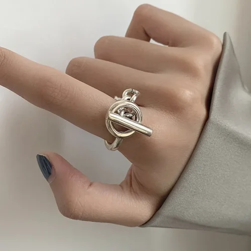 Vintage 925 Sterling Silver Double Layer Ring – Geometric Nail Design Punk Jewelry for Women
