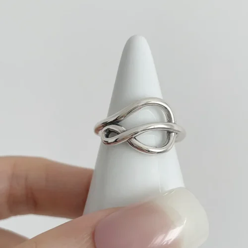 Vintage 925 Sterling Silver Double Layer Ring – Geometric Nail Design Punk Jewelry for Women