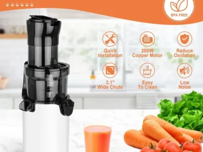 Cold Press Juicer Machine - Compact Masticating Juicer with 3.1" Wide Feed Chute, Slow Extractor for Fruits and Vegetables