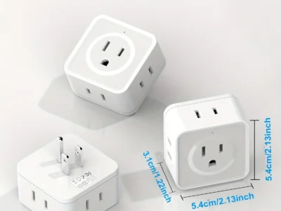 Multi-Plug Outlet Extender - 5 Way Splitter, 90 Degree Angled Side Adapter, Flat Wall Plug Expander