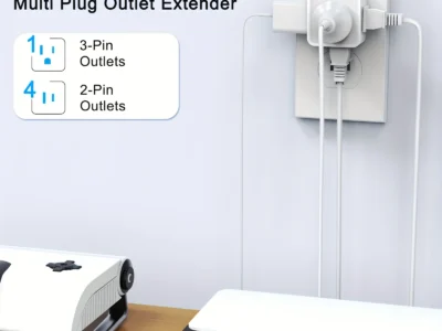 Multi-Plug Outlet Extender - 5 Way Splitter, 90 Degree Angled Side Adapter, Flat Wall Plug Expander