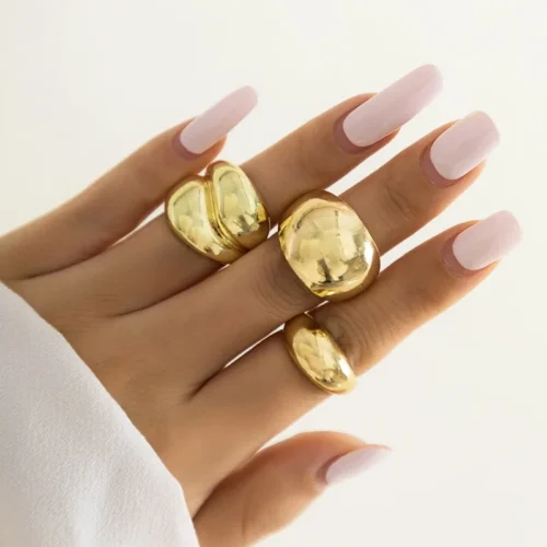 Bold 6-Piece Gold Geometric Rings Set – Chunky Irregular Jewelry for Women