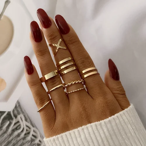 Bold 6-Piece Gold Geometric Rings Set – Chunky Irregular Jewelry for Women