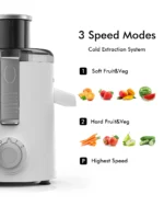 Compact Centrifugal Juice Maker - 3-Speed Juice Extractor for Fruits & Vegetables, User-Friendly, Easy-Clean, White