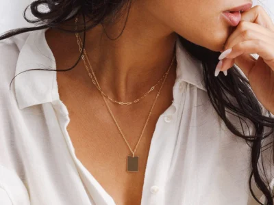 Multilayer Gold Stainless Steel Necklace - Square Pendant Chain for Women