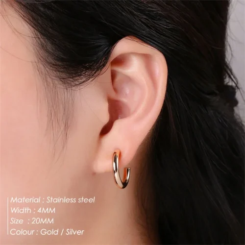 Chic Stackable C-Shape Hoop Earrings – Trendy Stainless Steel Jewelry for Women