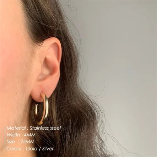 Chic Stackable C-Shape Hoop Earrings – Trendy Stainless Steel Jewelry for Women