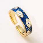 Fashion Aesthetic Evil Eye Blue Finger Rings for Women - Oil Dripping Stainless Steel Adjustable Rings