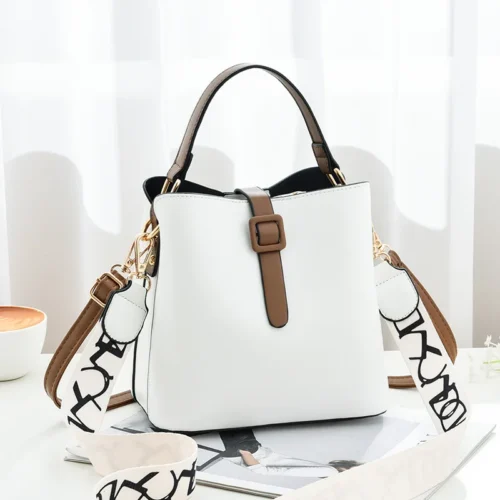 Women's Bucket Bag | Wide Shoulder Strap Handbag for Crossbody and Single Shoulder Use - Image 3
