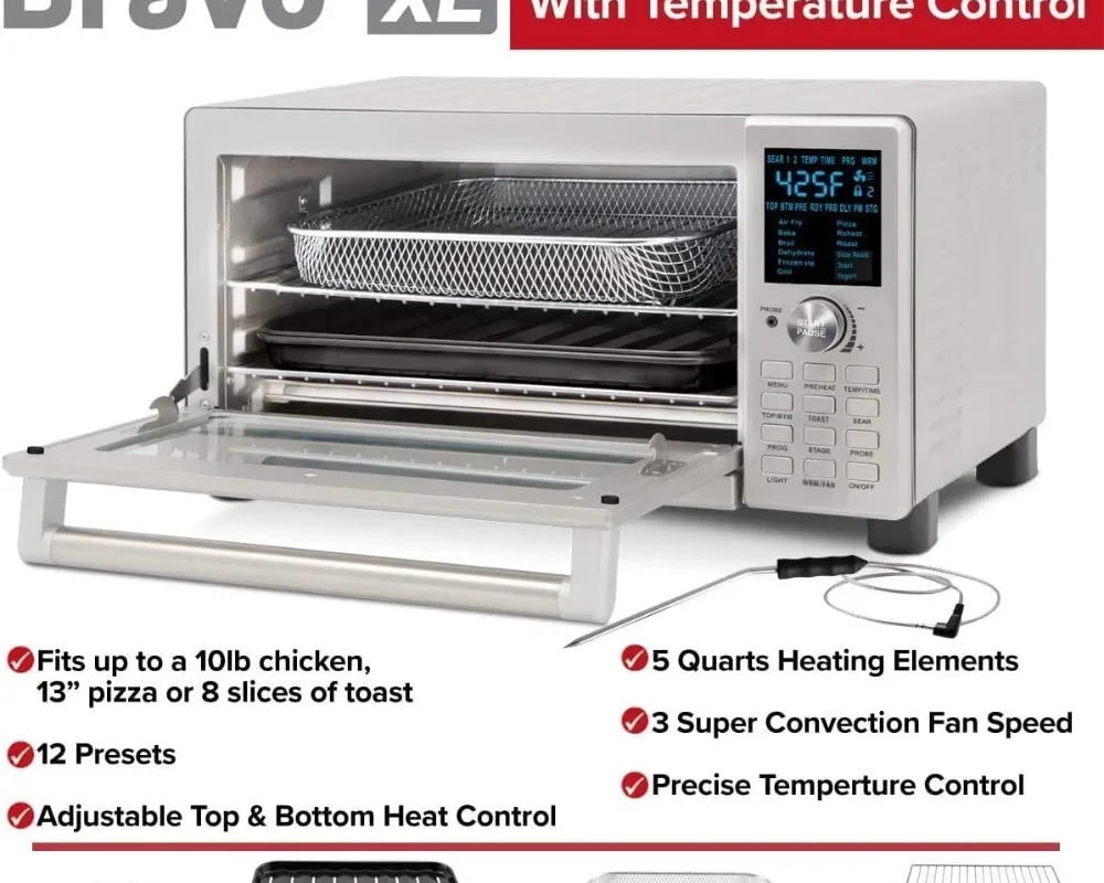 30QT Large Capacity Toaster Oven Air Fryer Combo - Fits Whole Chicken and 13" Pizza, Multi-Layer Cooking