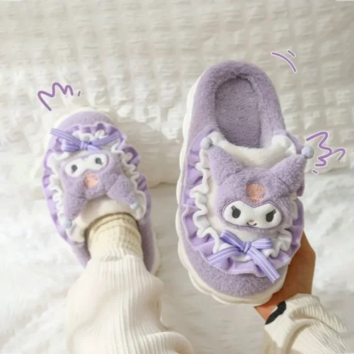 Sanrio Cartoon Slippers – Hello Kitty, My Melody, Kuromi, Cinnamoroll – Warm Cotton Home Shoes for Autumn and Winter, Perfect Holiday Gifts