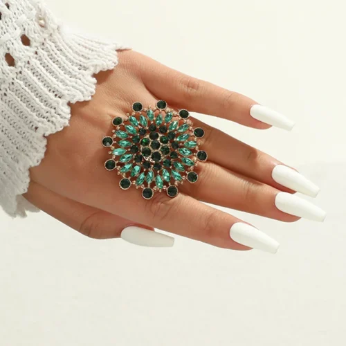 Luxury Crystal Flower Rings for Women - Vintage Statement Jewelry for Weddings and Gifts