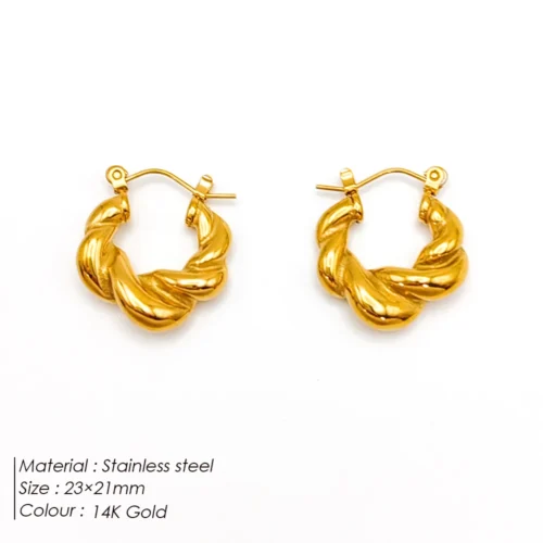 Bold Threaded Stainless Steel Hoop Earrings – Trendy Twist Jewelry for Women
