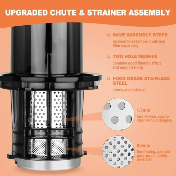 Cold Press Juicer Machine - Compact Masticating Juicer with 3.1" Wide Feed Chute, Slow Extractor for Fruits and Vegetables