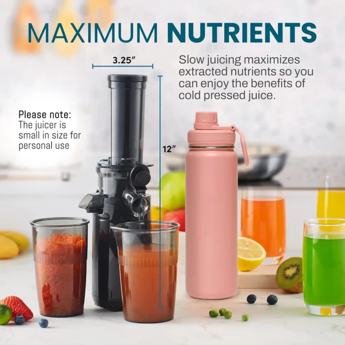 Compact Space-Saving Masticating Slow Juicer - Cold Press Juice Extractor, Nutrient and Vitamin Dense