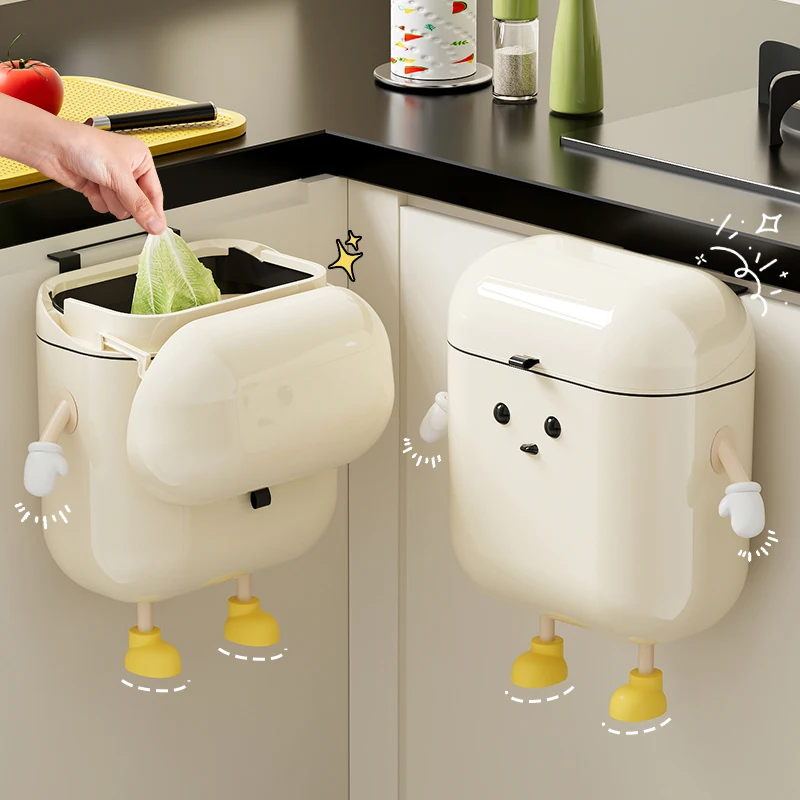 9L/12L Kitchen Doors-Mounted Kitchen Trash Can with Lid - High Appearance, No-Bend Design for Food Waste and Bathroom