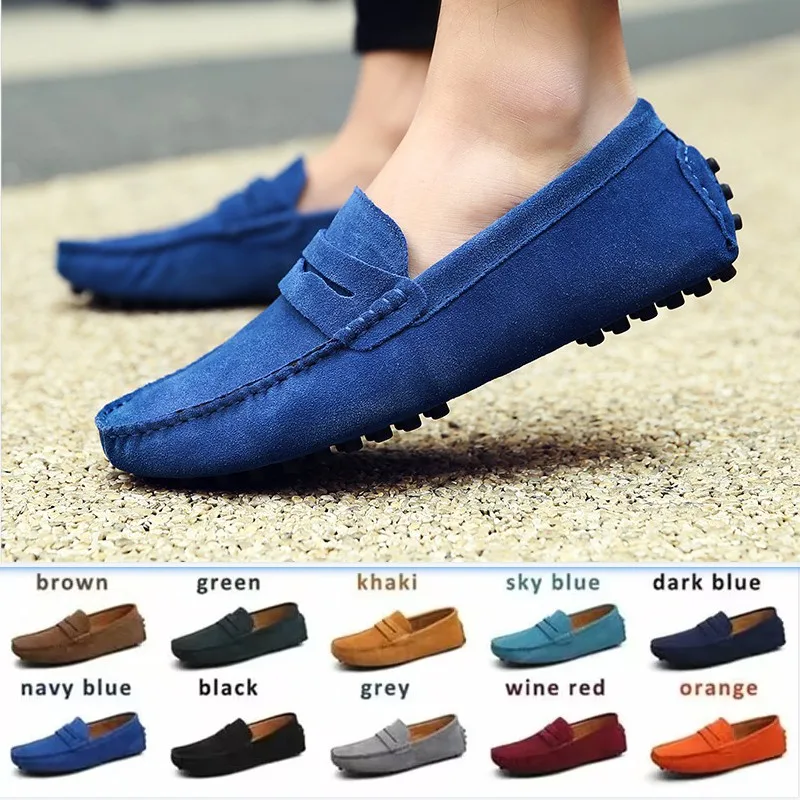 Men’s Genuine Leather Loafers – Casual Fashion Moccasins, Slip-On Flats, Large Sizes Available