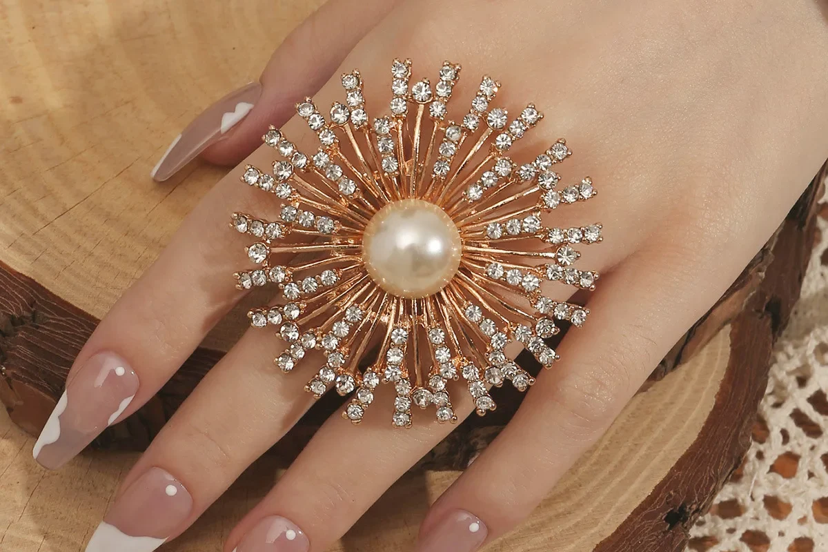 Luxury Crystal Big Flower Rings for Women - Statement Jewelry for Bridal, Wedding, Party, and Gifts