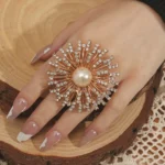 Luxury Crystal Big Flower Rings for Women - Statement Jewelry for Bridal, Wedding, Party, and Gifts