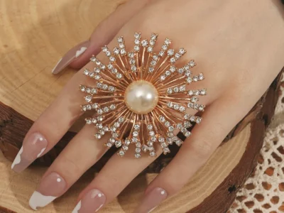 Luxury Crystal Big Flower Rings for Women - Statement Jewelry for Bridal, Wedding, Party, and Gifts