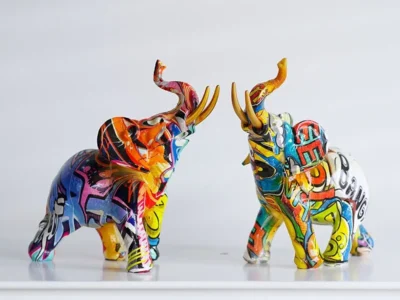 Vibrant Resin Elephant Figurines | Modern Art Ornaments for Feng Shui, Home & Office Decor