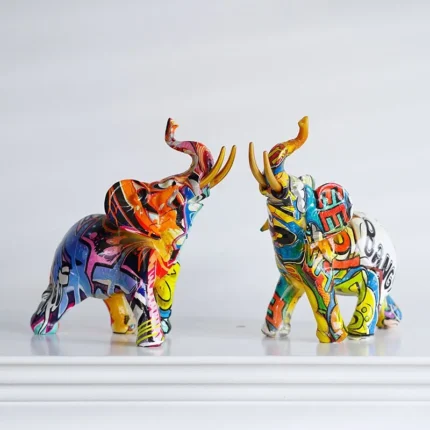 Vibrant Resin Elephant Figurines | Modern Art Ornaments for Feng Shui, Home & Office Decor