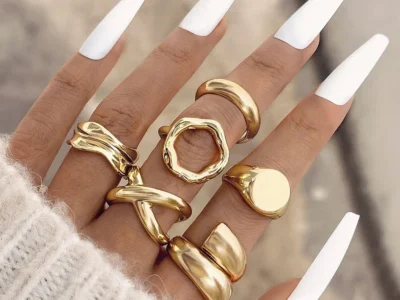 6Pcs Gold Geometric Open Rings Set for Women - Large Metal Irregular Chunky Jewelry, Perfect Gift