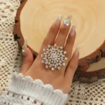 Luxury Crystal Big Flower Rings for Women - Statement Jewelry for Bridal, Wedding, Party, and Gifts