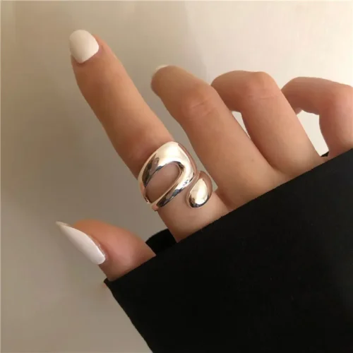 Vintage 925 Sterling Silver Double Layer Ring – Geometric Nail Design Punk Jewelry for Women