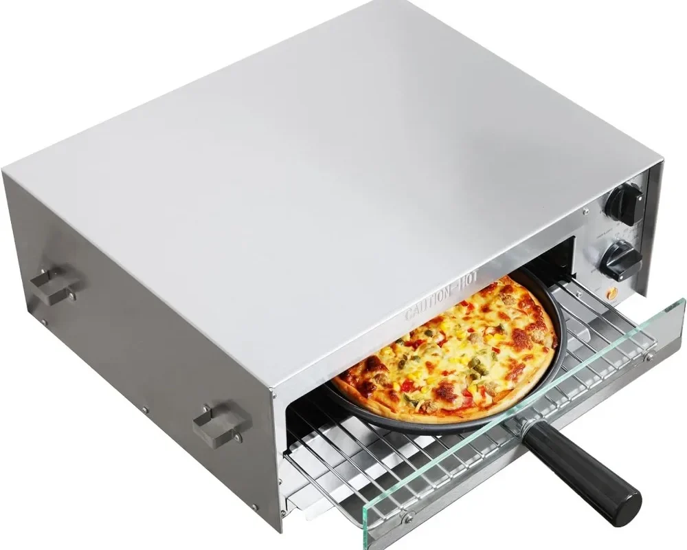 Countertop Electric Frozen Pizza Oven - Indoor Use with 30-Minute Timer, Glass Door, Interior Light, Commercial Pizza Maker