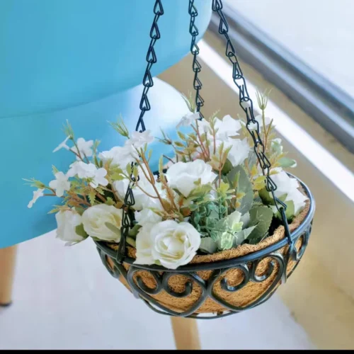 Black Garden Coconut Hanging Basket: Iron Chain Flower Pot for Plants