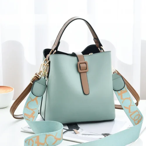 Women's Bucket Bag | Wide Shoulder Strap Handbag for Crossbody and Single Shoulder Use