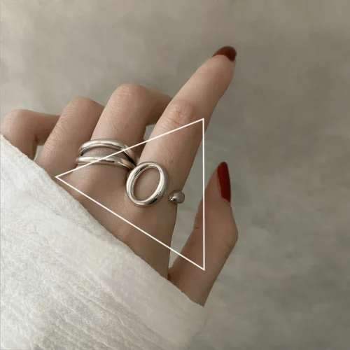 Vintage 925 Sterling Silver Double Layer Ring – Geometric Nail Design Punk Jewelry for Women
