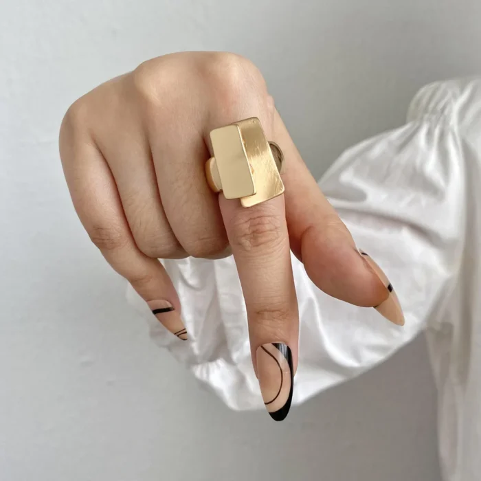 Elastic Rope Adjustable Rings - Irregular Geometric Matte Gold Chunky Jewelry for Women and Men